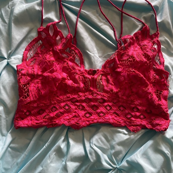 Free People Red Lace Longline Bralette - Picture 1 of 7